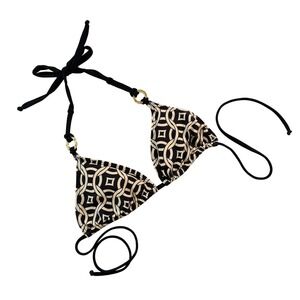 Robin Piccone Black Cream Geometric Triangle Bikini Top Gold Hardware Small‎ S